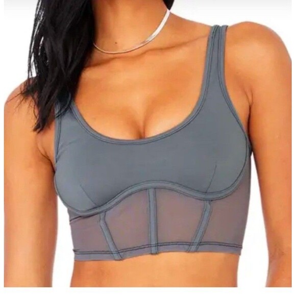 Alo Yoga Airbrush Mesh Corset Tank Steel Blue Small - Picture 1 of 8